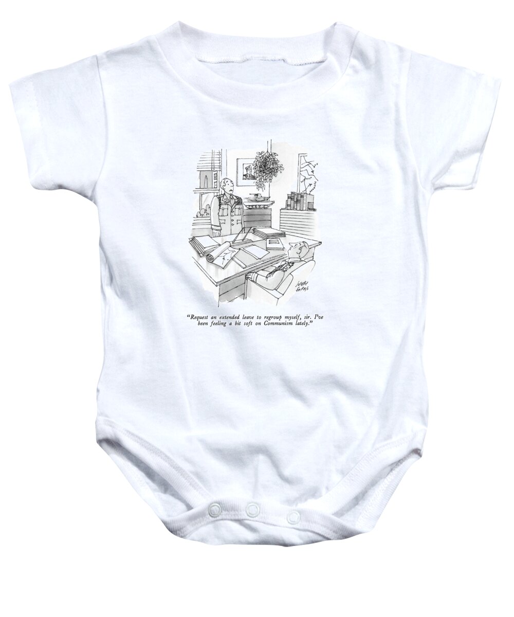 

 Officer Asks General In His Office. 
Military Baby Onesie featuring the drawing Request An Extended Leave To Regroup Myself by Joseph Farris