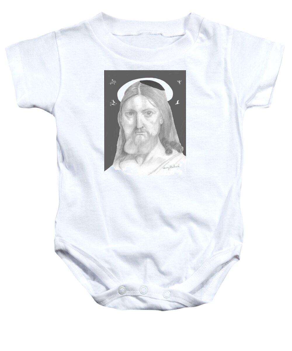 Jesus Baby Onesie featuring the drawing Revelations by Terry Frederick