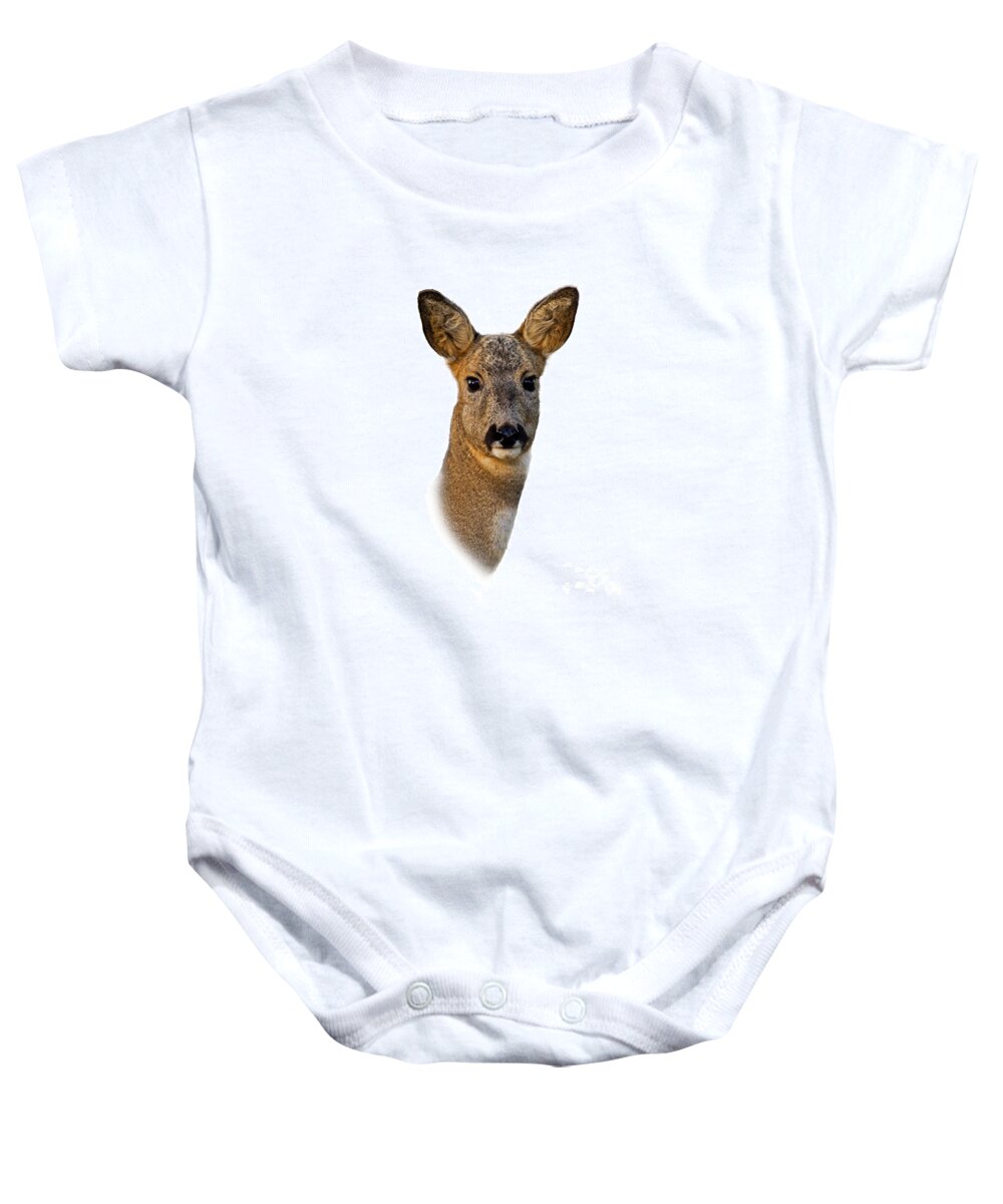 Roe Deer Portrait Baby Onesie featuring the photograph Roe Deer Portrait by Torbjorn Swenelius