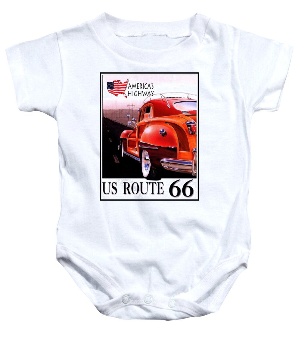 Route66 Baby Onesie featuring the digital art Route 66 America's Highway by Georgia Clare