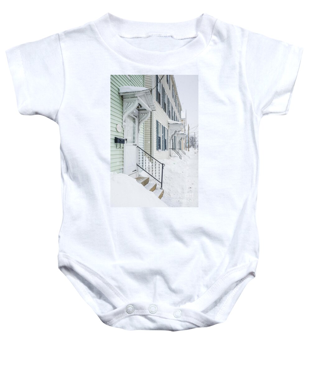 New Hampshire Baby Onesie featuring the photograph Row houses on a snowy day by Edward Fielding