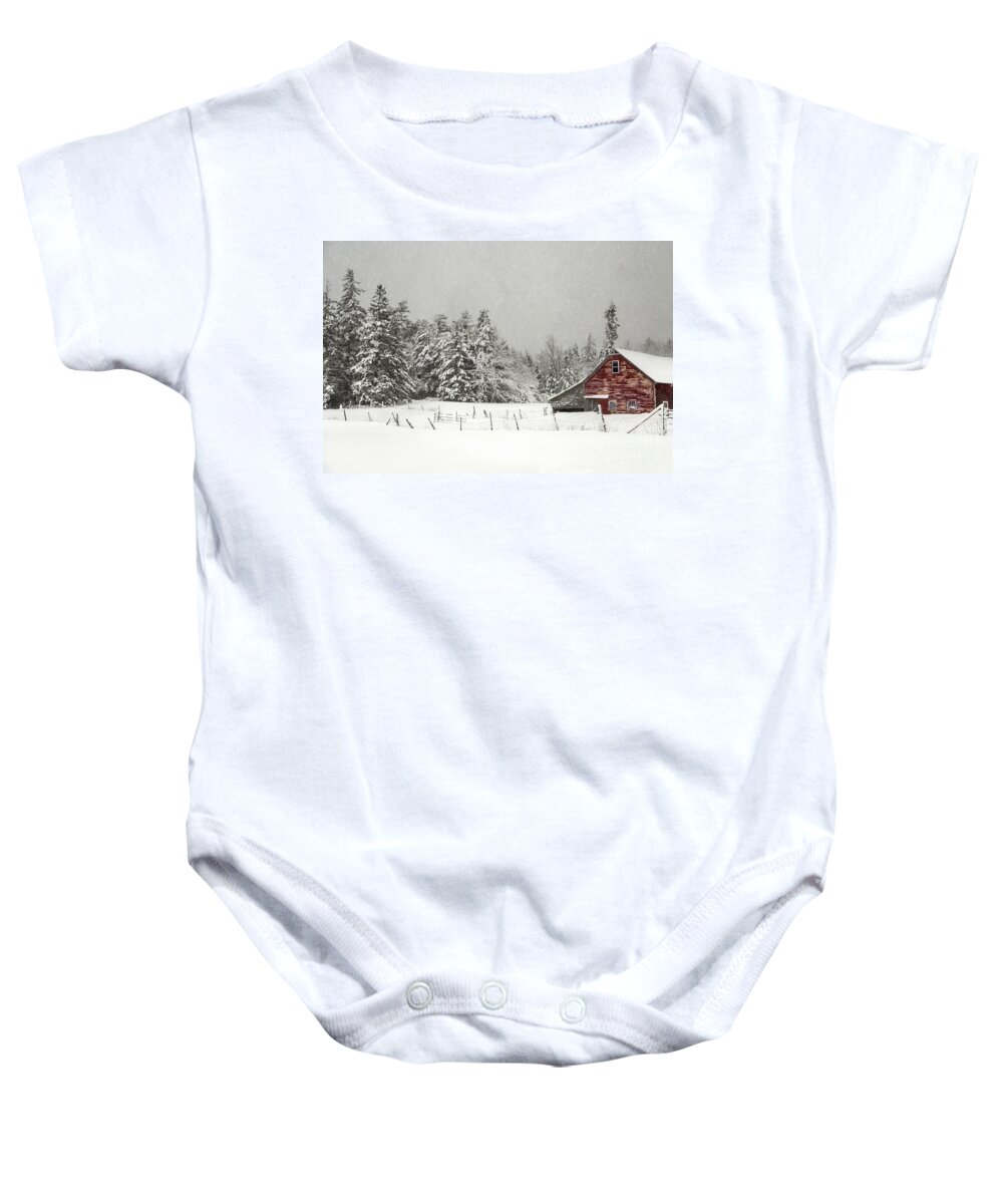 Maine Baby Onesie featuring the photograph Rural Snow by Karin Pinkham