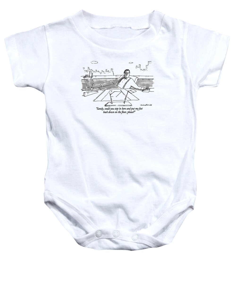 (executive Talking Over Intercom To Secretary)
Bosses Baby Onesie featuring the drawing Sandy, Could You Step In Here And Put My Feet by Michael Crawford