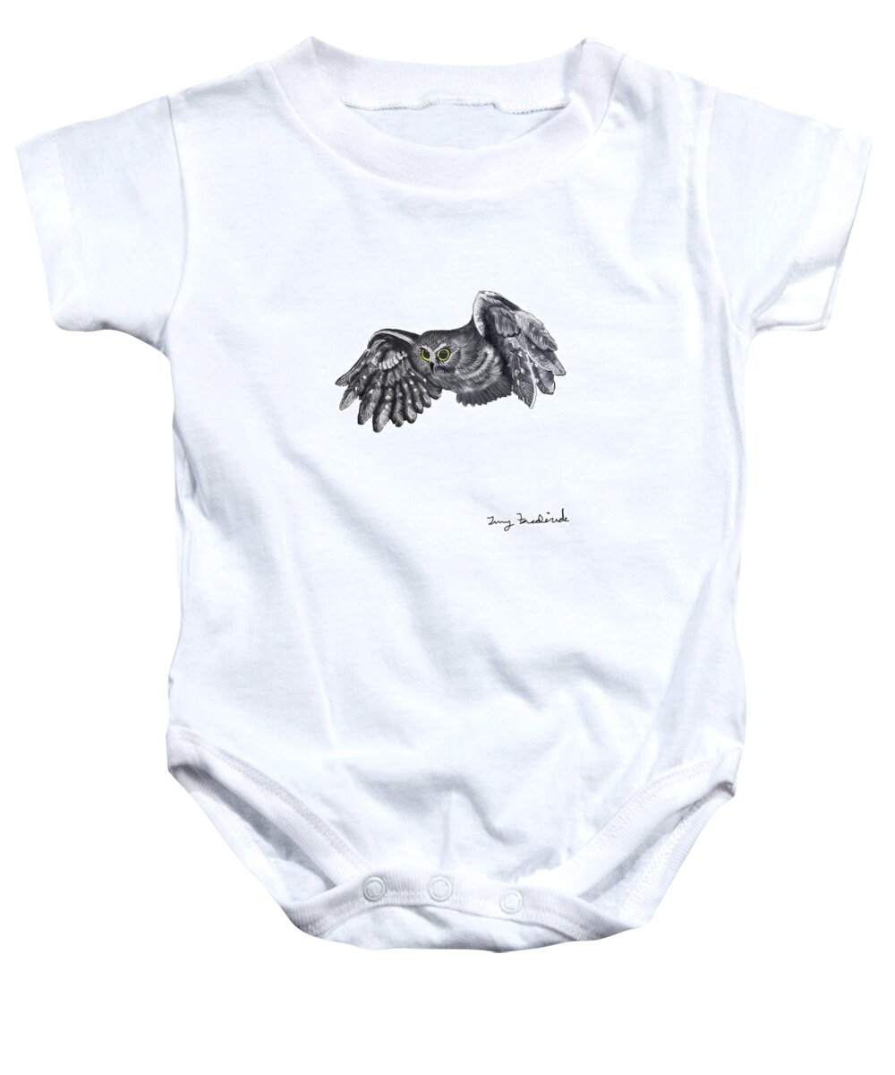 Owl Baby Onesie featuring the digital art Saw-Whet Owl by Terry Frederick