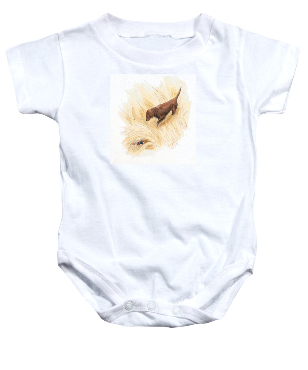 Mixed Media Baby Onesie featuring the drawing Scenting Pheasant by Timothy Livingston