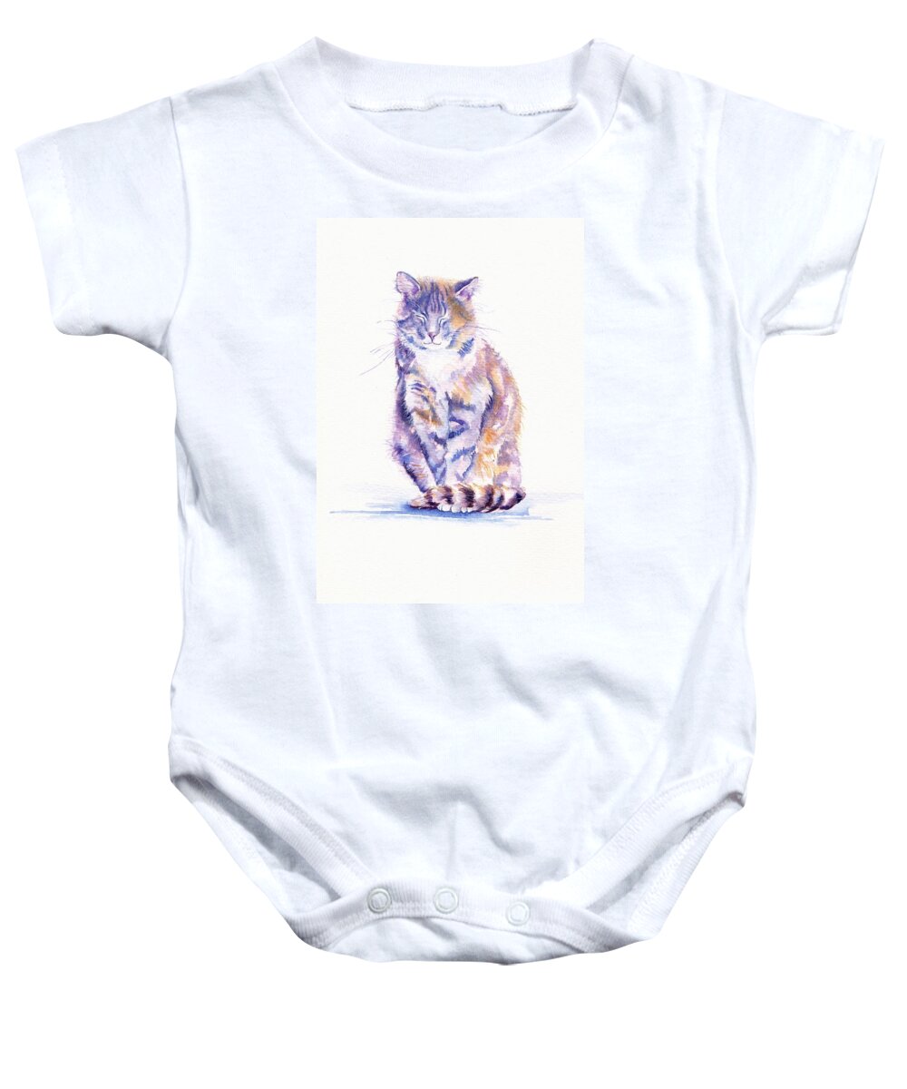 Tabby Cat Baby Onesie featuring the painting Sentry Duty by Debra Hall