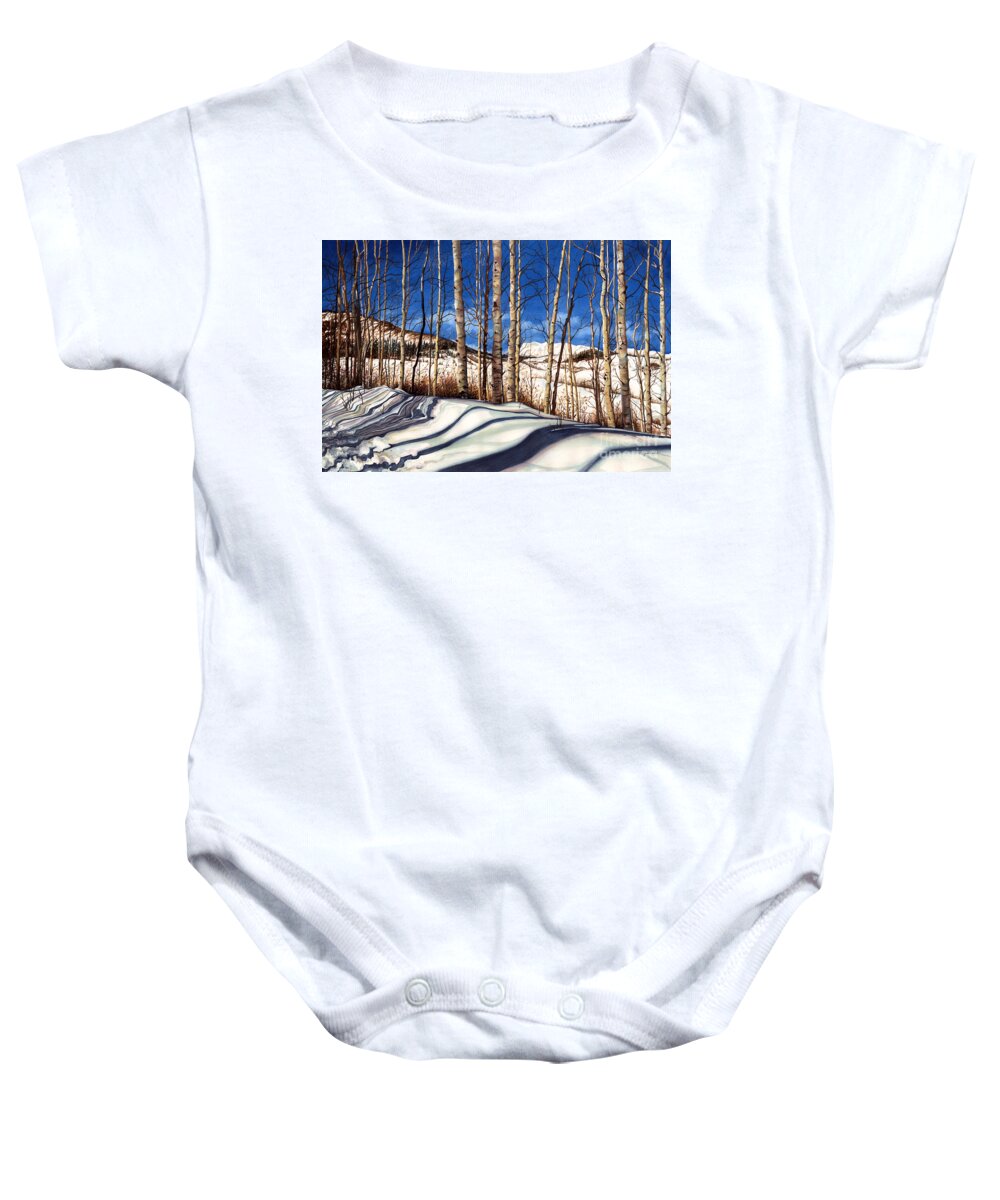 Ski Colorado Baby Onesie featuring the painting Shadow Dance by Barbara Jewell