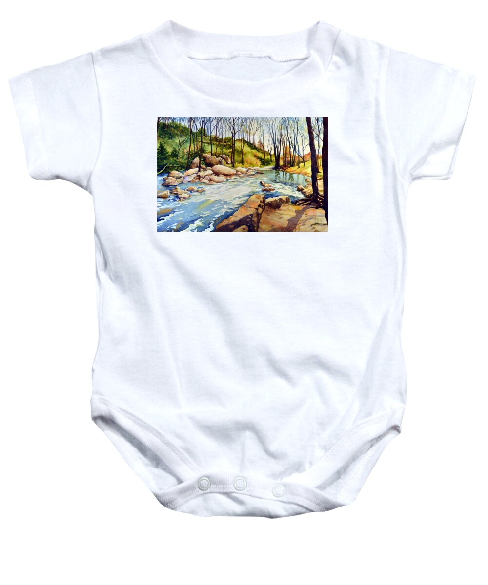 Watercolor Baby Onesie featuring the painting Shallow Water Rapids by Mick Williams