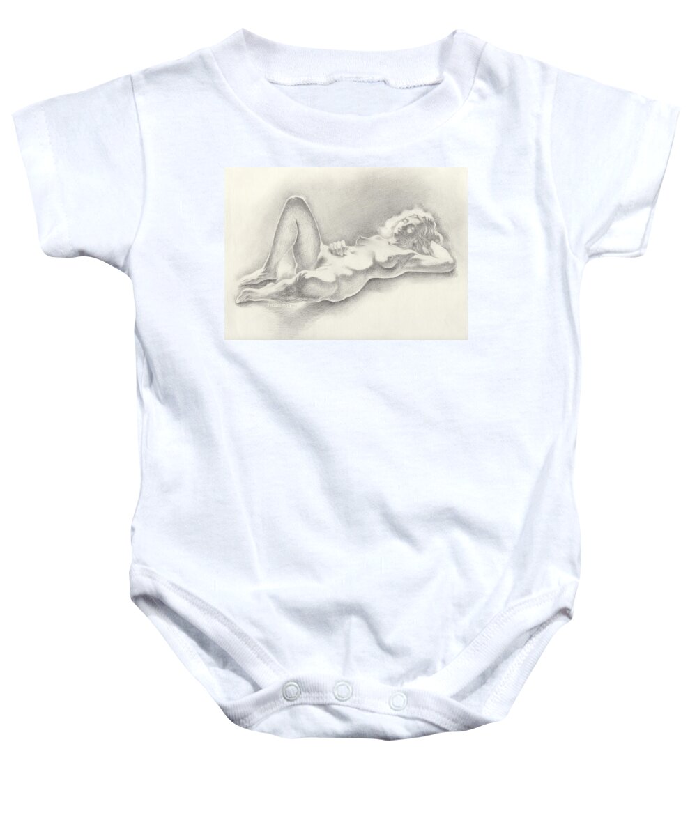 Female Nude Baby Onesie featuring the drawing Shimmering Shadows by Scott Kirkman