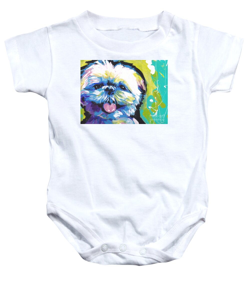 Shih Tzu Baby Onesie featuring the painting Shitzy Smile by Lea S