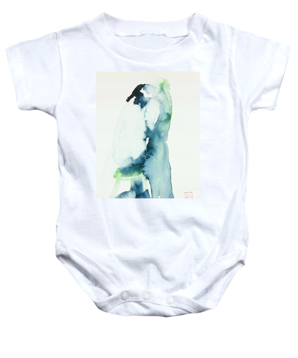 Nude Baby Onesie featuring the painting Shy by Sherry Harradence