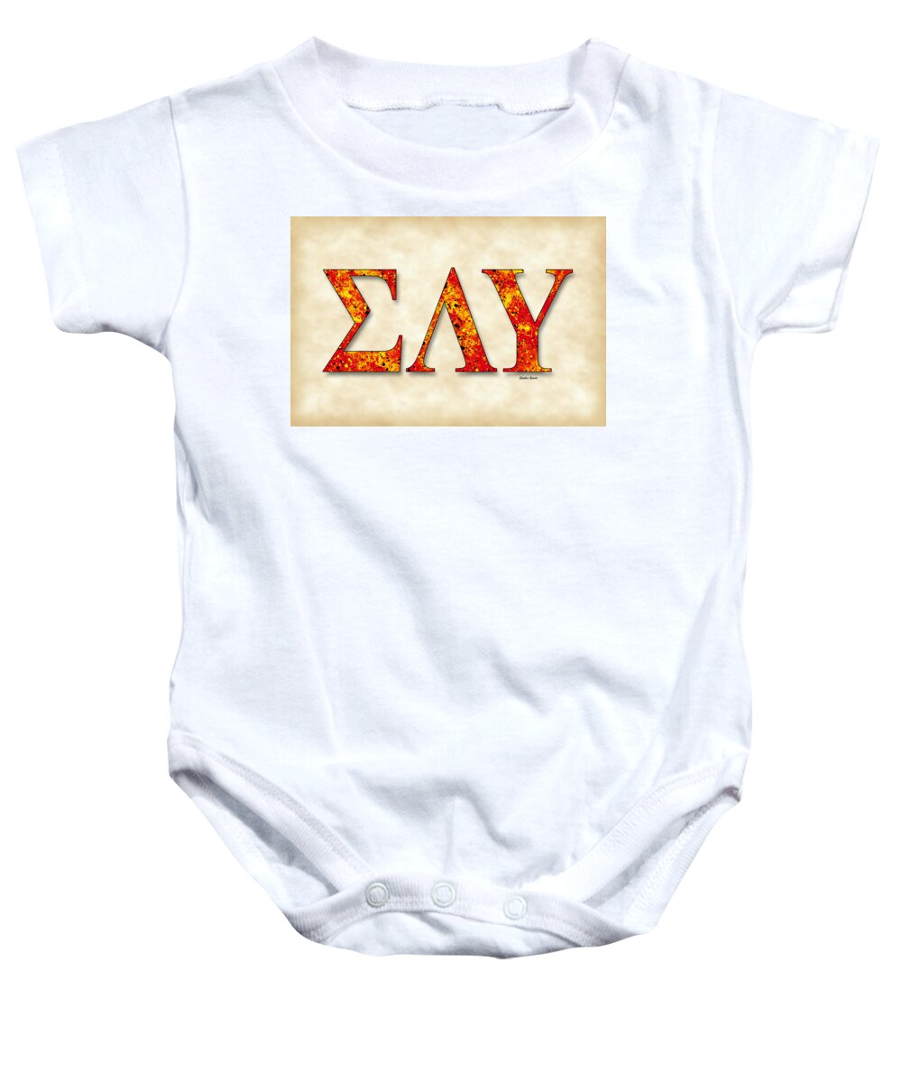 Sigma Lambda Upsilon Baby Onesie featuring the digital art Sigma Lambda Upsilon - Parchment by Stephen Younts