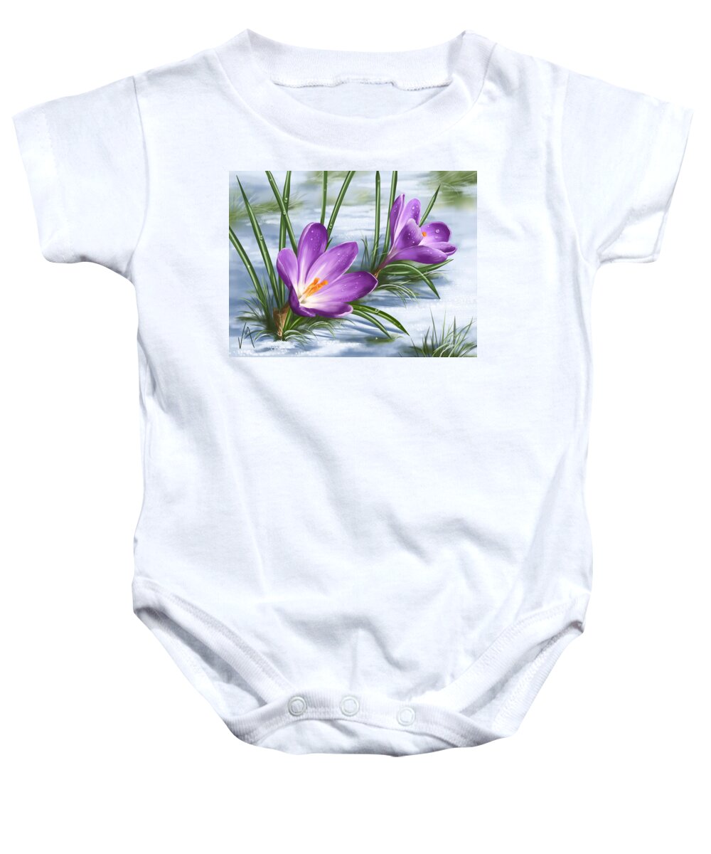 Snow Baby Onesie featuring the painting Sign of spring by Veronica Minozzi