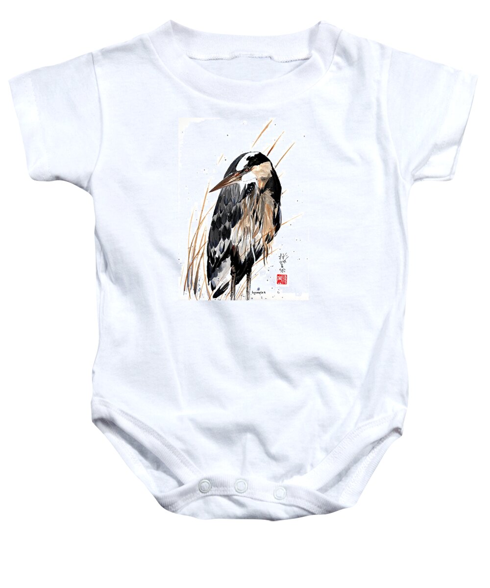 Chinese Brush Painting Baby Onesie featuring the painting Silent Resolve by Bill Searle