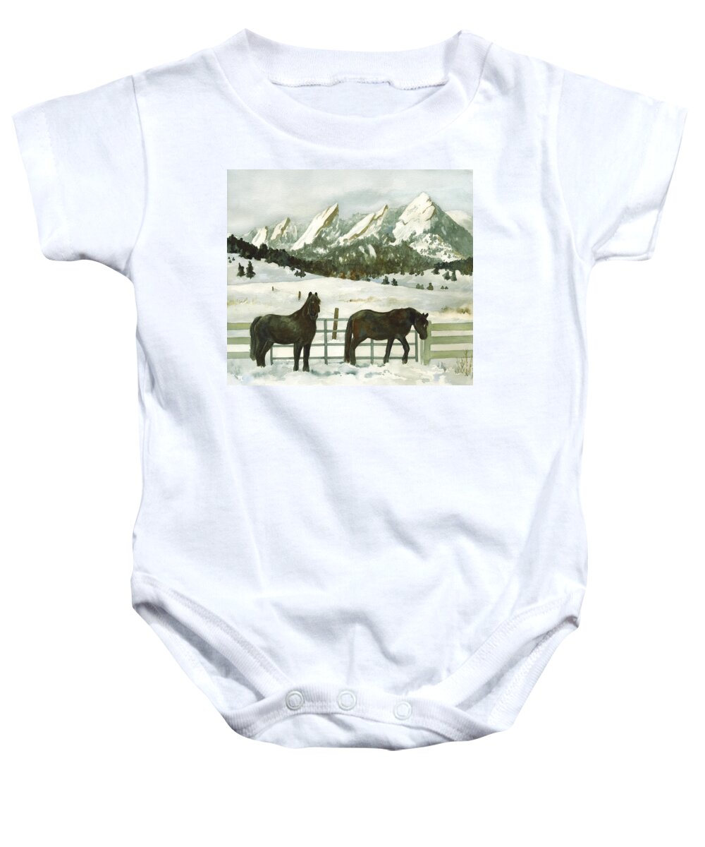 Winter Scene Painting Baby Onesie featuring the painting Snowy Day by Anne Gifford