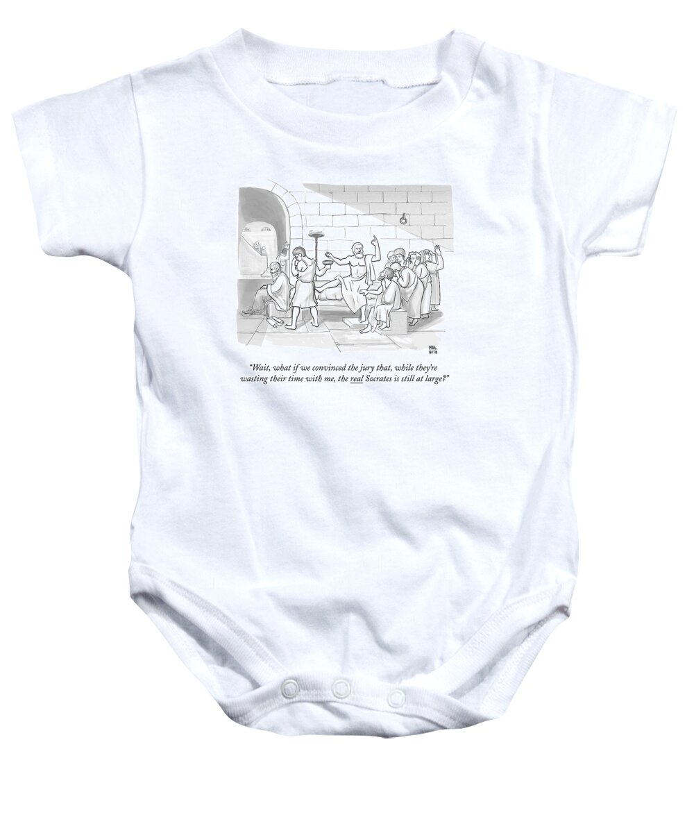 Death Of Socrates Baby Onesie featuring the drawing Socrates Drinking Hemlock by Paul Noth
