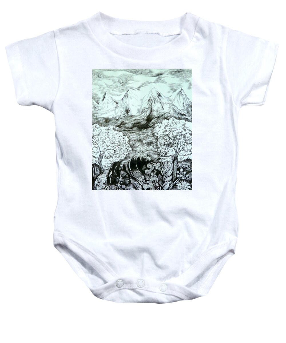 Nature Baby Onesie featuring the drawing Somebody's Spring by Anna Duyunova