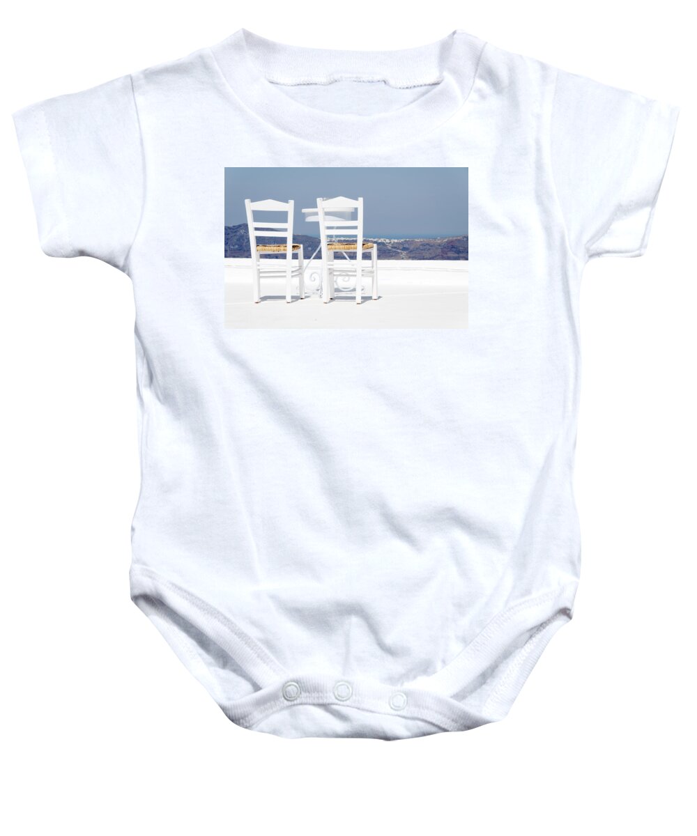 Santorini Baby Onesie featuring the photograph Space for Two by Darin Volpe
