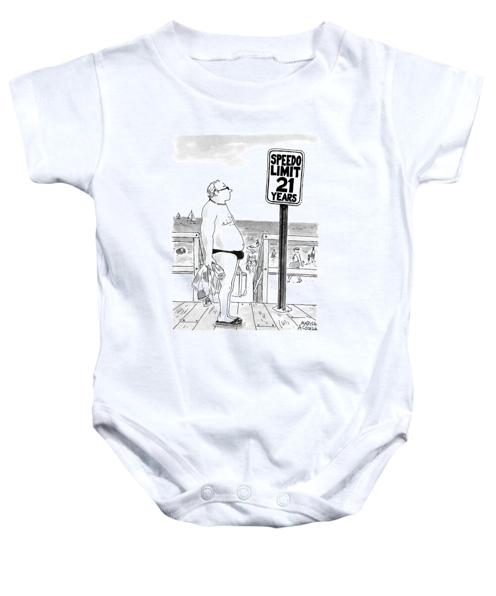 Automobiles - Speeding Baby Onesie featuring the drawing Speedo Limit 21 Years by Marisa Acocella Marchetto