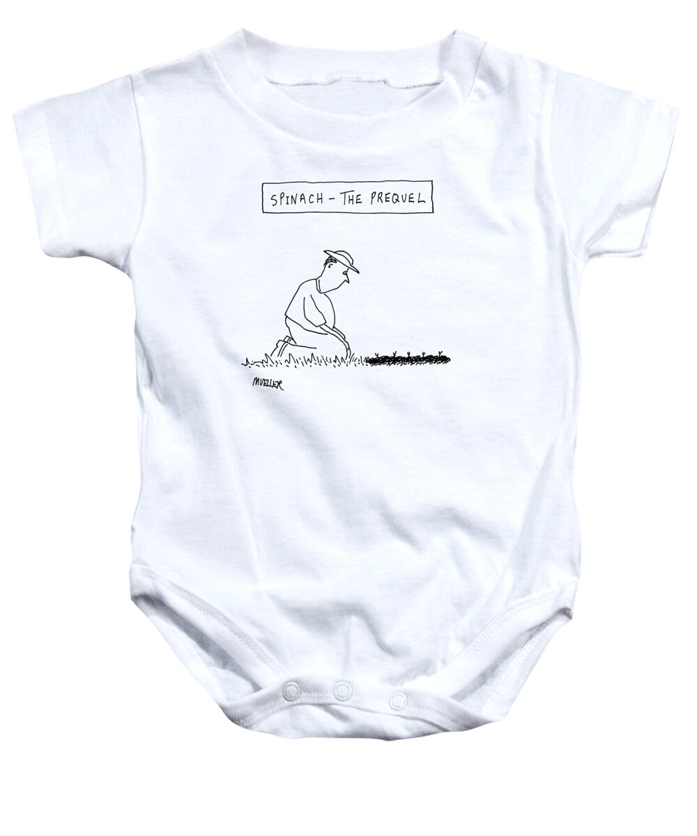Spinach Baby Onesie featuring the drawing 'spinach: The Prequel' by Peter Mueller