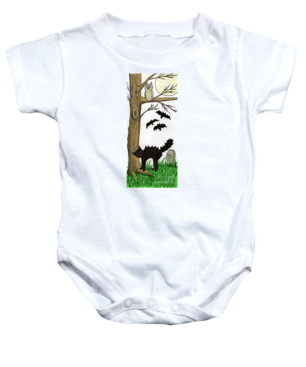 Spooky Greeting Card Baby Onesie featuring the painting Spooky Night by Norma Appleton