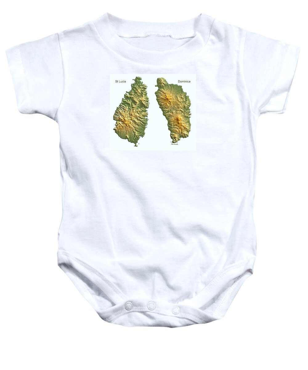 Map Baby Onesie featuring the digital art St Lucia and Dominica Map by Duane McCullough