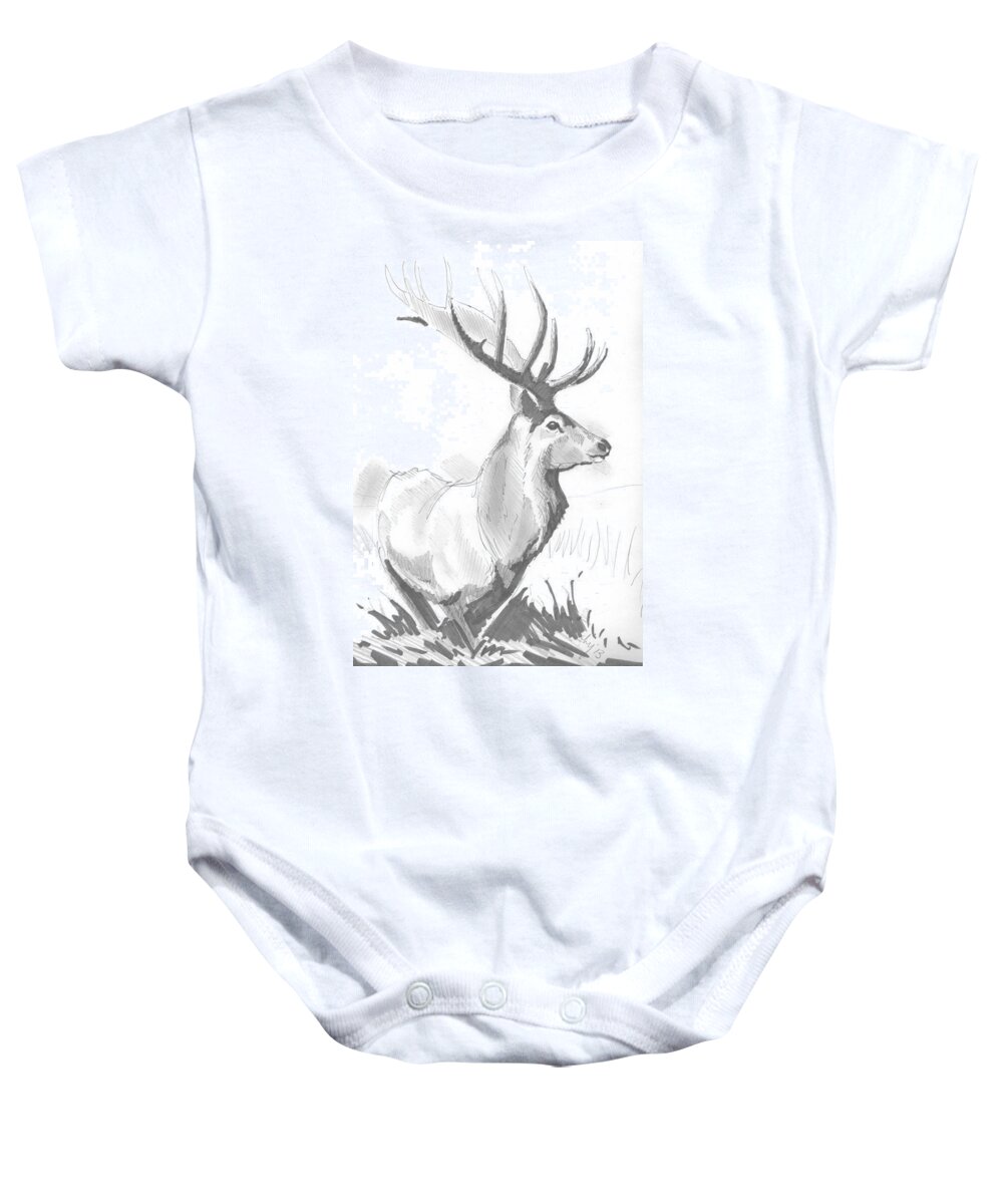 Stag Baby Onesie featuring the drawing Stag Drawing by Mike Jory