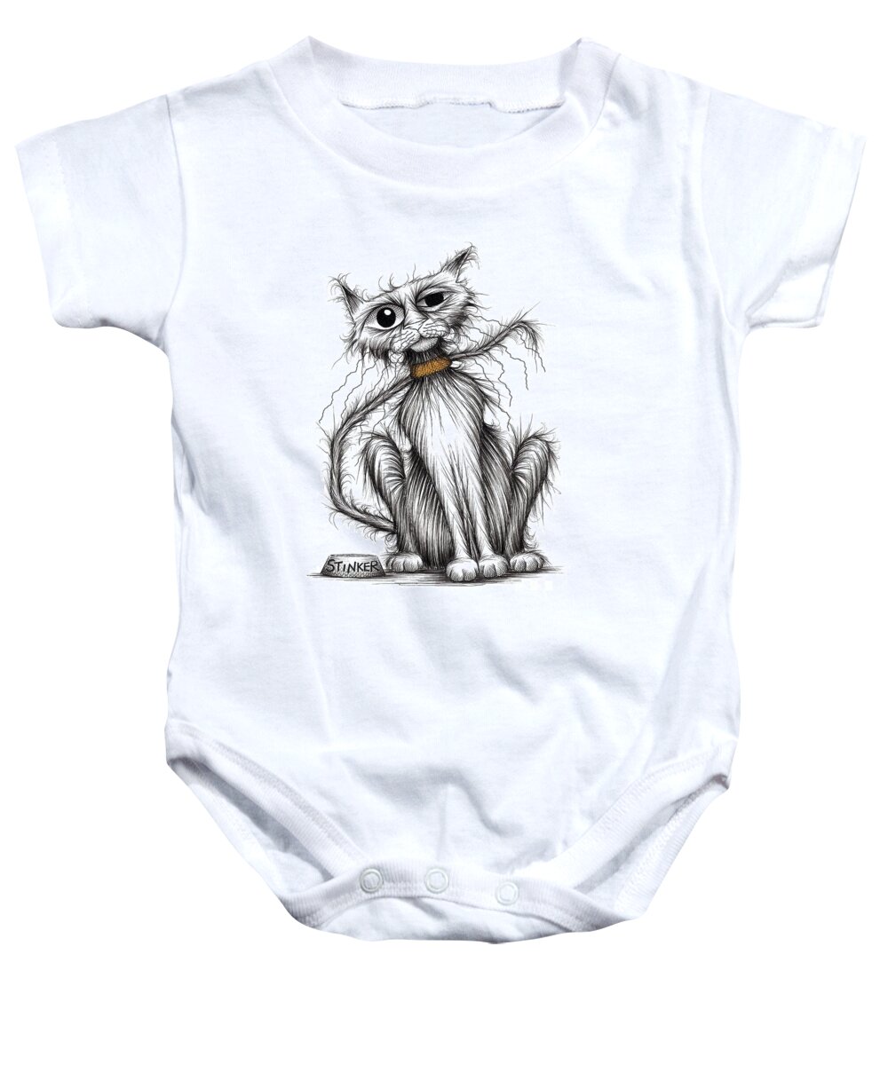 Smelly Cat Baby Onesie featuring the drawing Stinker the cat by Keith Mills