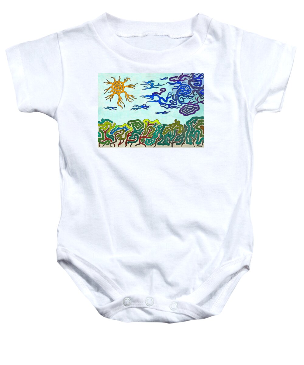 Thunderstorm Baby Onesie featuring the drawing Sunshine After Thunderstorm by Andreas Berthold