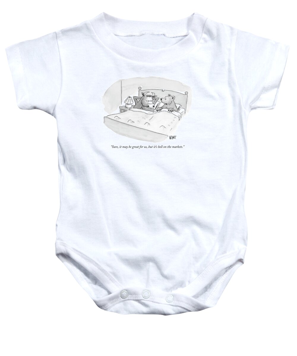 Stocks Baby Onesie featuring the drawing Sure, It May Be Great For Us, But It's Hell by Christopher Weyant
