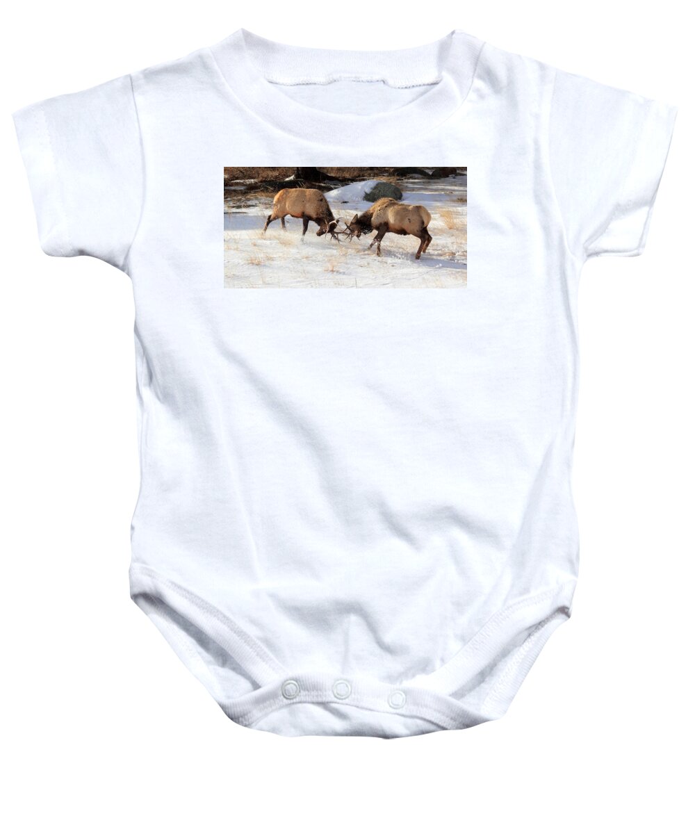 Elk Baby Onesie featuring the photograph The Battle by Shane Bechler