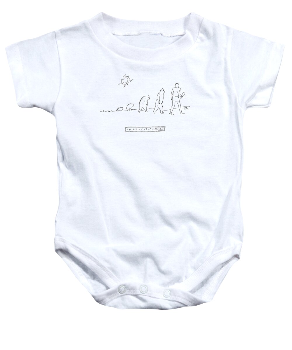 Captionless Nostalgia Baby Onesie featuring the drawing The Beginning Of Nostalgia -- The Ascent Of Man by Liana Finck