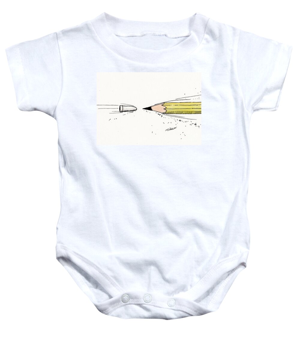 Christopher Shellhammer Baby Onesie featuring the mixed media The Draw by Christopher Shellhammer