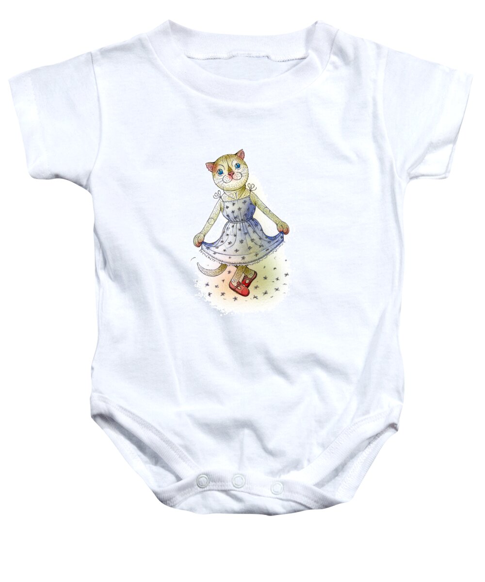 Cat Greeting Card Blue Flowers Baby Onesie featuring the painting The Dream Cat 03 by Kestutis Kasparavicius