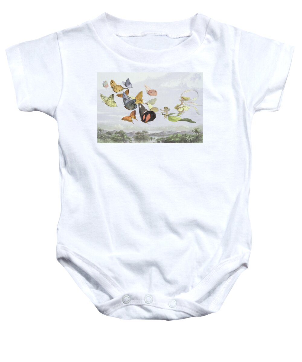 Butterfly Baby Onesie featuring the drawing The Fairy Queen's Carriage by Richard Doyle