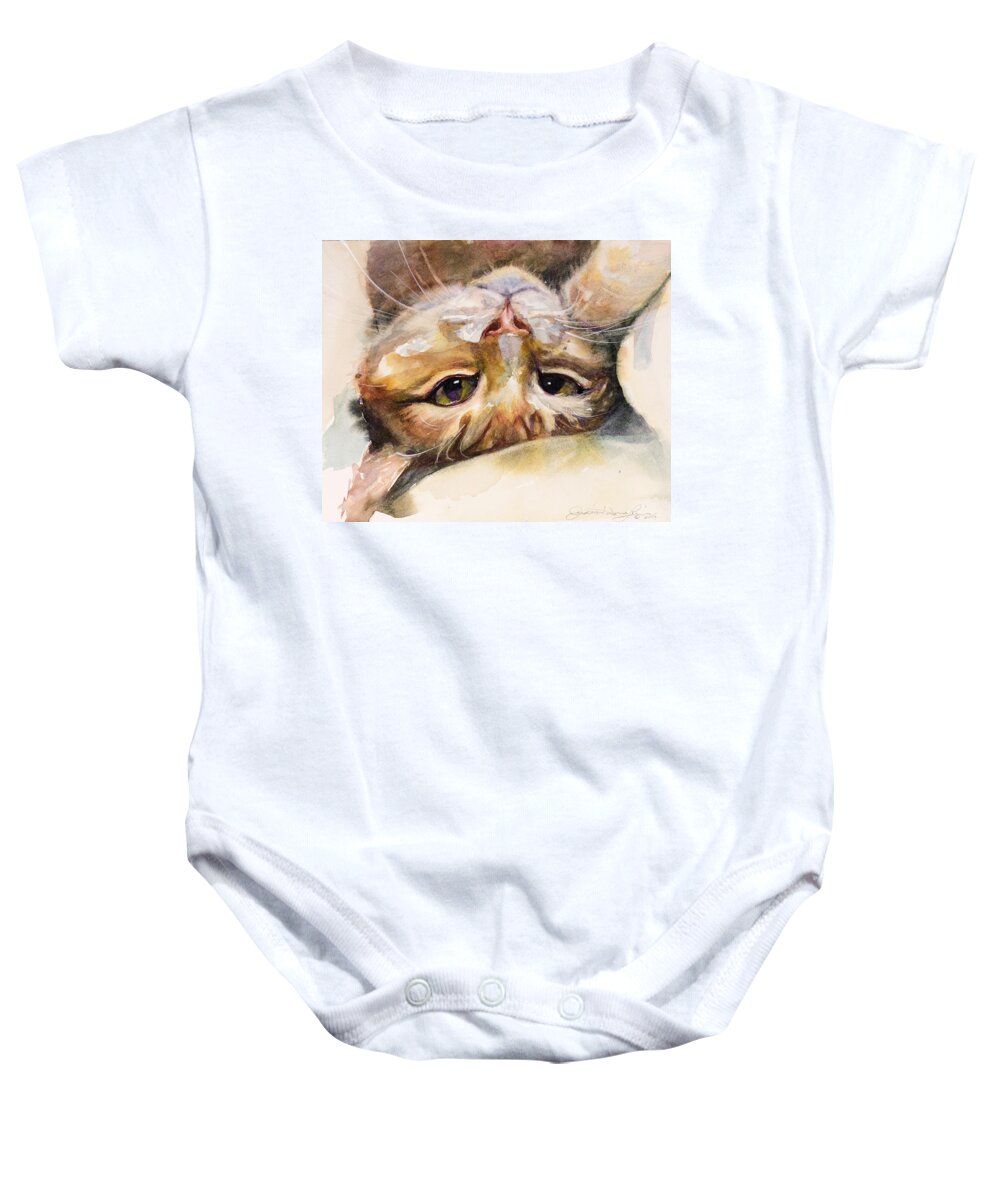 Cat Baby Onesie featuring the painting The Flirt by Judith Levins