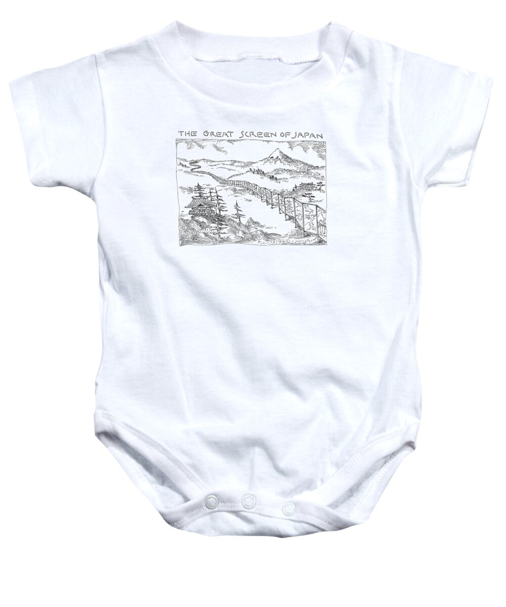 
The Great Screen Of Japan: Title. Drawings Show Oriental Screen Unfolded Across The Landscape. 

The Great Screen Of Japan: Title. Drawings Show Oriental Screen Unfolded Across The Landscape. 
Landmark Baby Onesie featuring the drawing The Great Screen Of Japan by John O'Brien