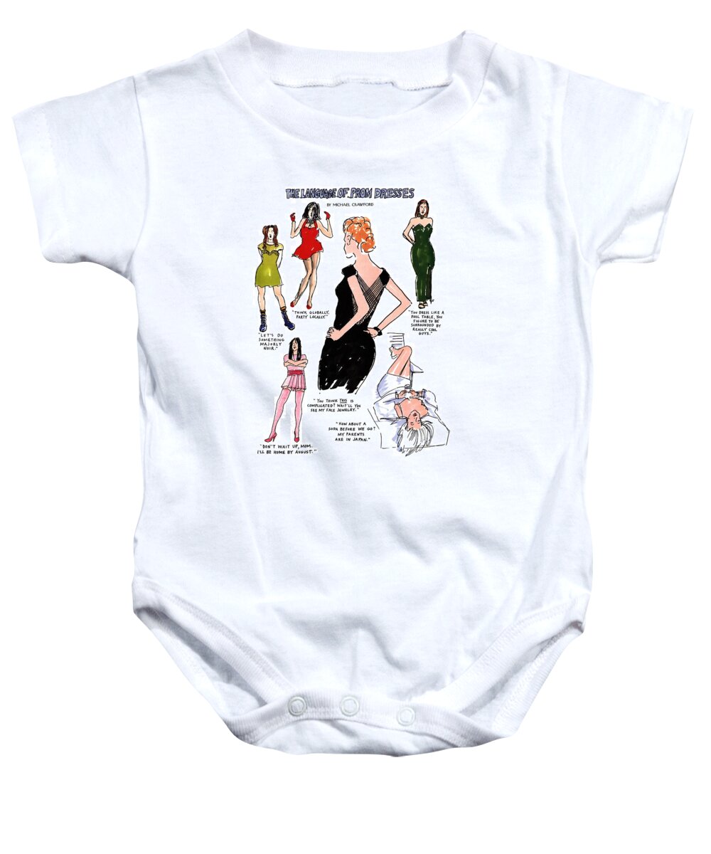 The Language Of Prom Dresses

Title: The Language Of Prom Dresses. Full Page Color Spread Of Six Women In Their Prom Dresses. Woman Wearing Short Baby Onesie featuring the drawing The Language Of Prom Dresses by Michael Crawford