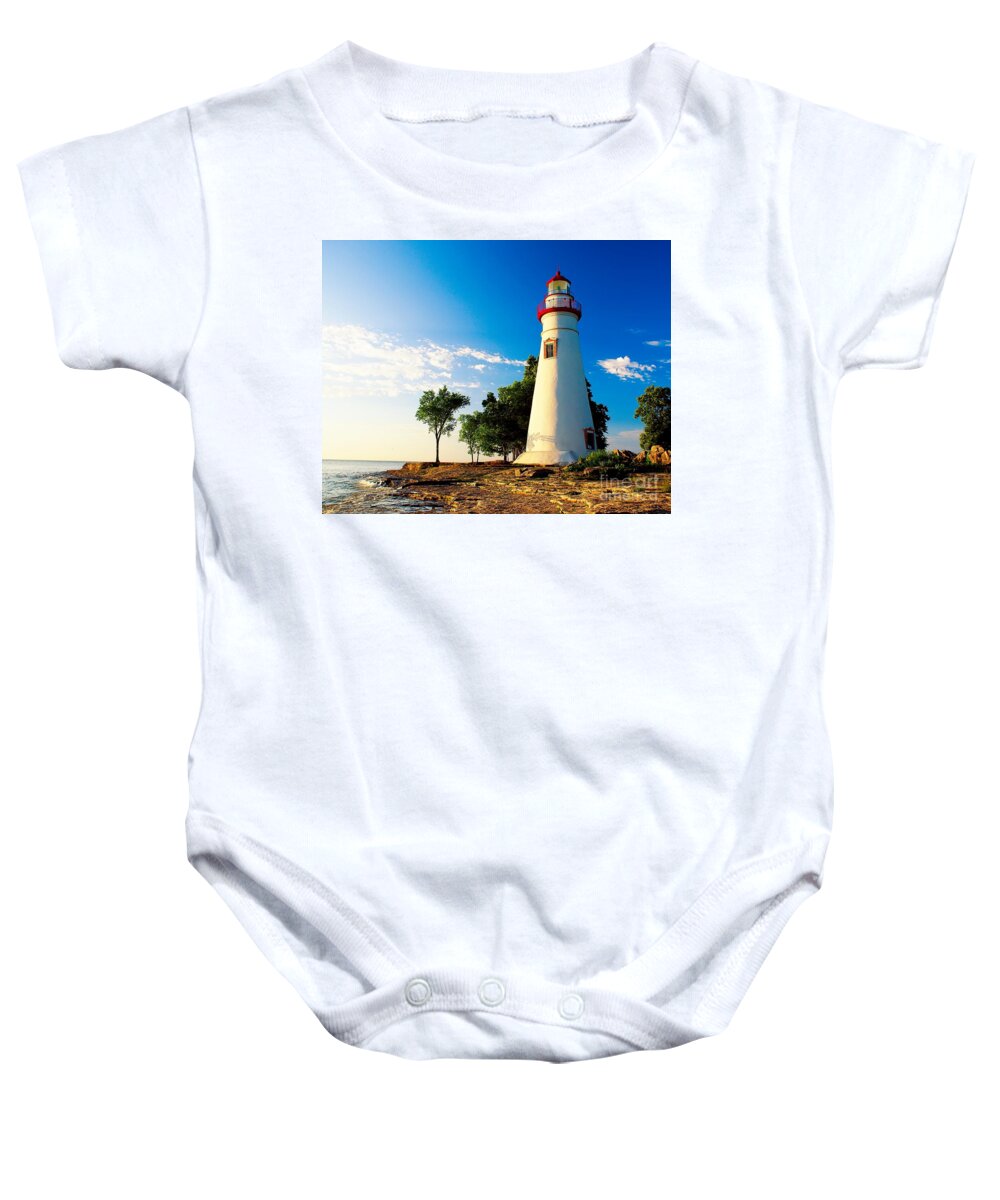 Lighthouse Baby Onesie featuring the photograph The Marblehead Light by Nick Zelinsky Jr