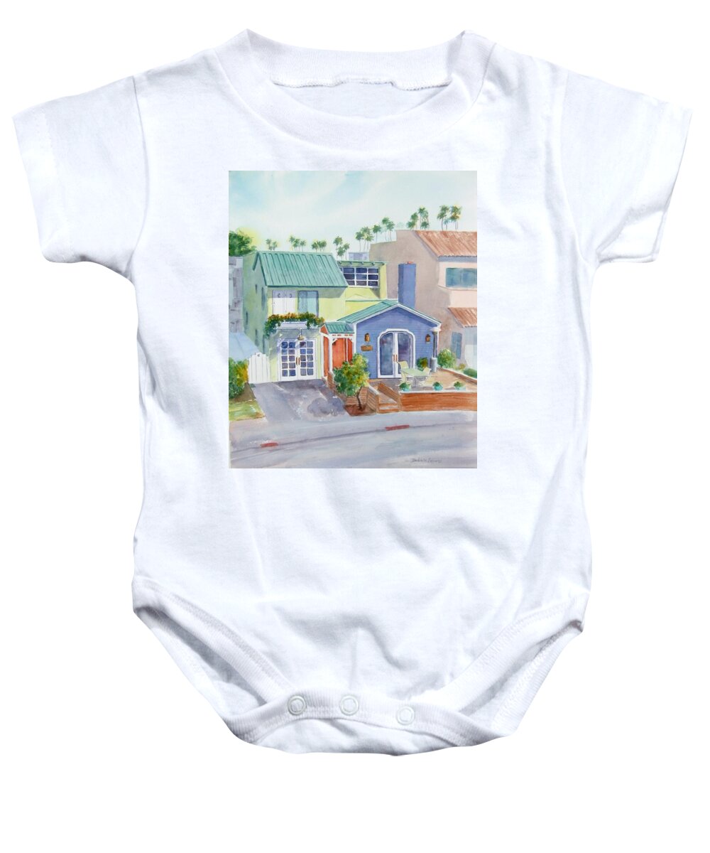 Belmont Shore Baby Onesie featuring the painting The Most Colorful Home in Belmont Shore by Debbie Lewis