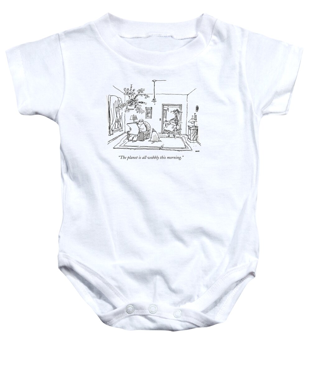 Old Age Baby Onesie featuring the drawing The Planet Is All Wobbly This Morning by George Booth