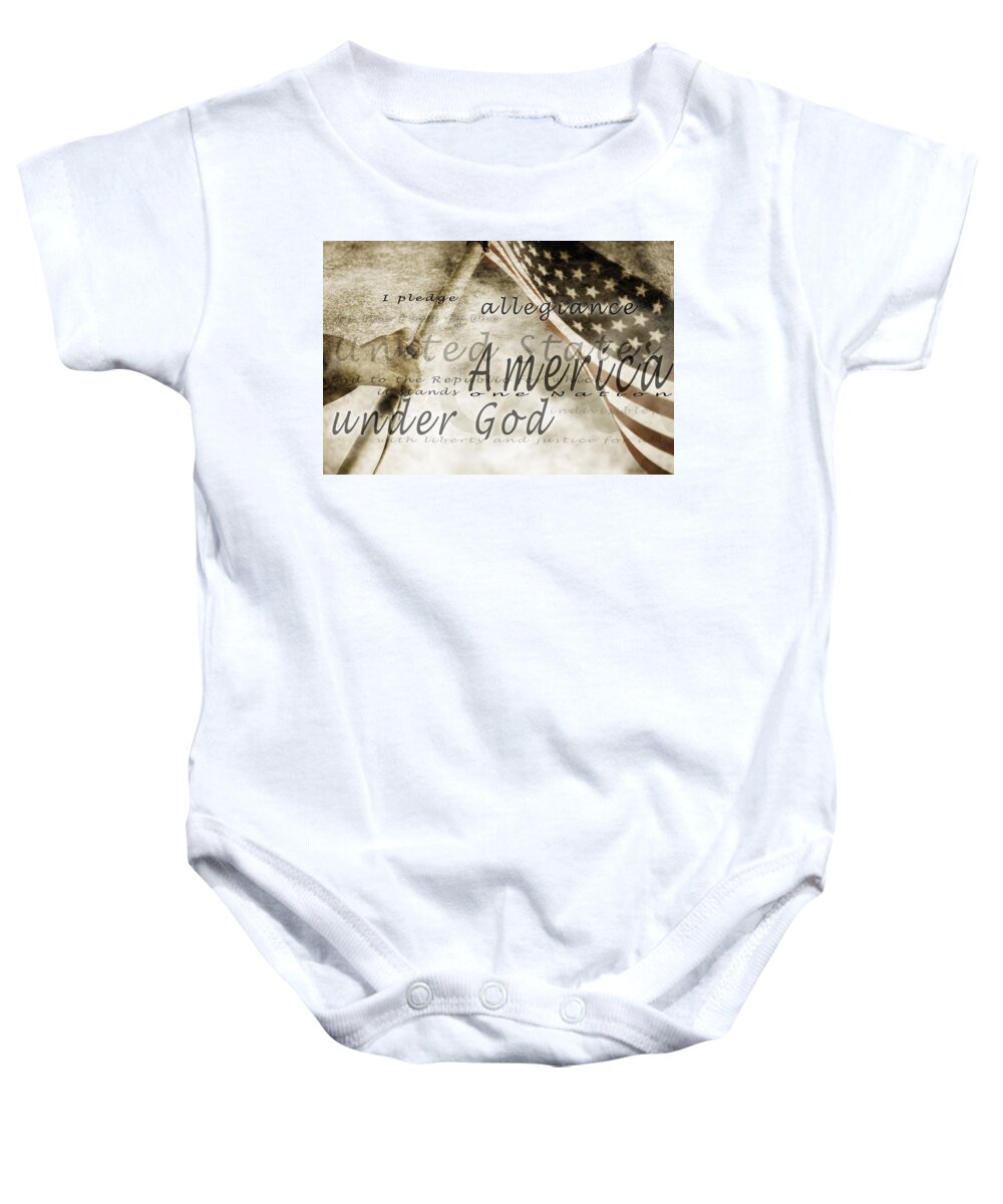 America Baby Onesie featuring the photograph The Pledge Of Allegiance And An by Chris and Kate Knorr