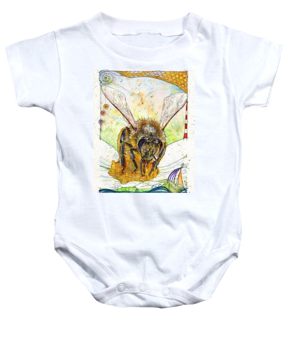Bees Baby Onesie featuring the painting The Pollinator by Petra Rau