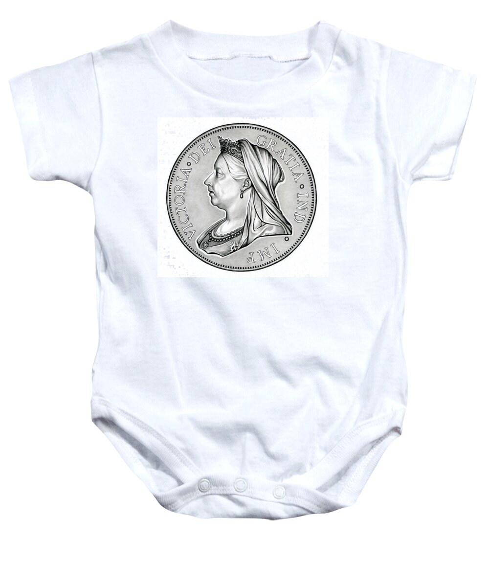 Coin Baby Onesie featuring the drawing The Queen - Original by Fred Larucci