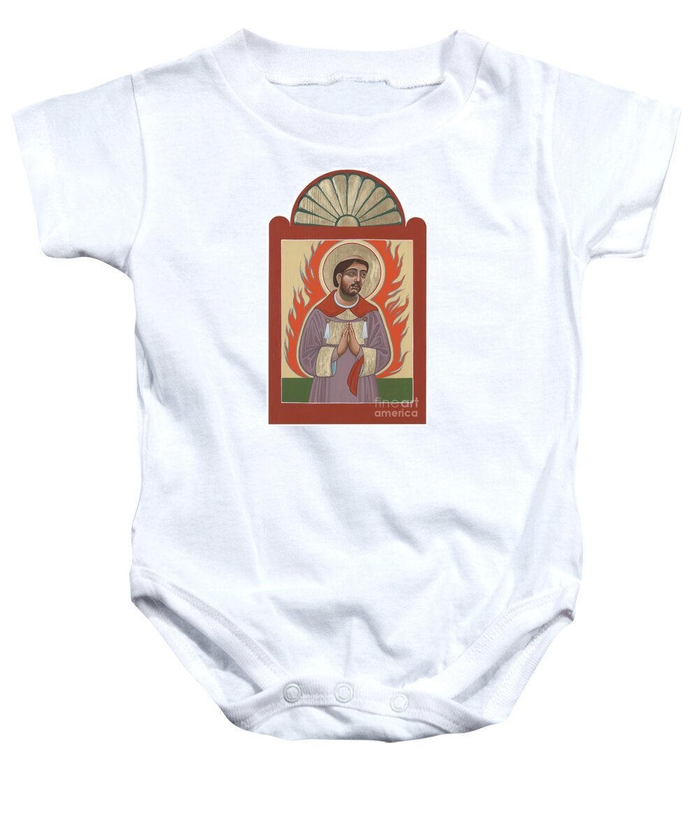 Look Closely At This Image Of San Lorenzo To See The Rough And Carved Wood Of This Retablo. Baby Onesie featuring the painting The Retablo of San Lorenzo del Fuego 253 by William Hart McNichols