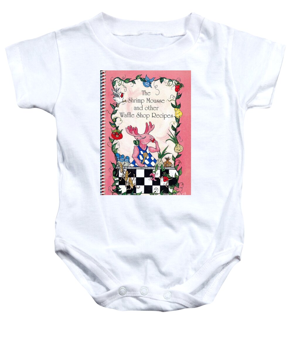Graphics Baby Onesie featuring the mixed media Cover Art of The Shrimp Moose and other Waffle Shop Recipes Cookbook Calvary Church Memphis TN by Lizi Beard-Ward