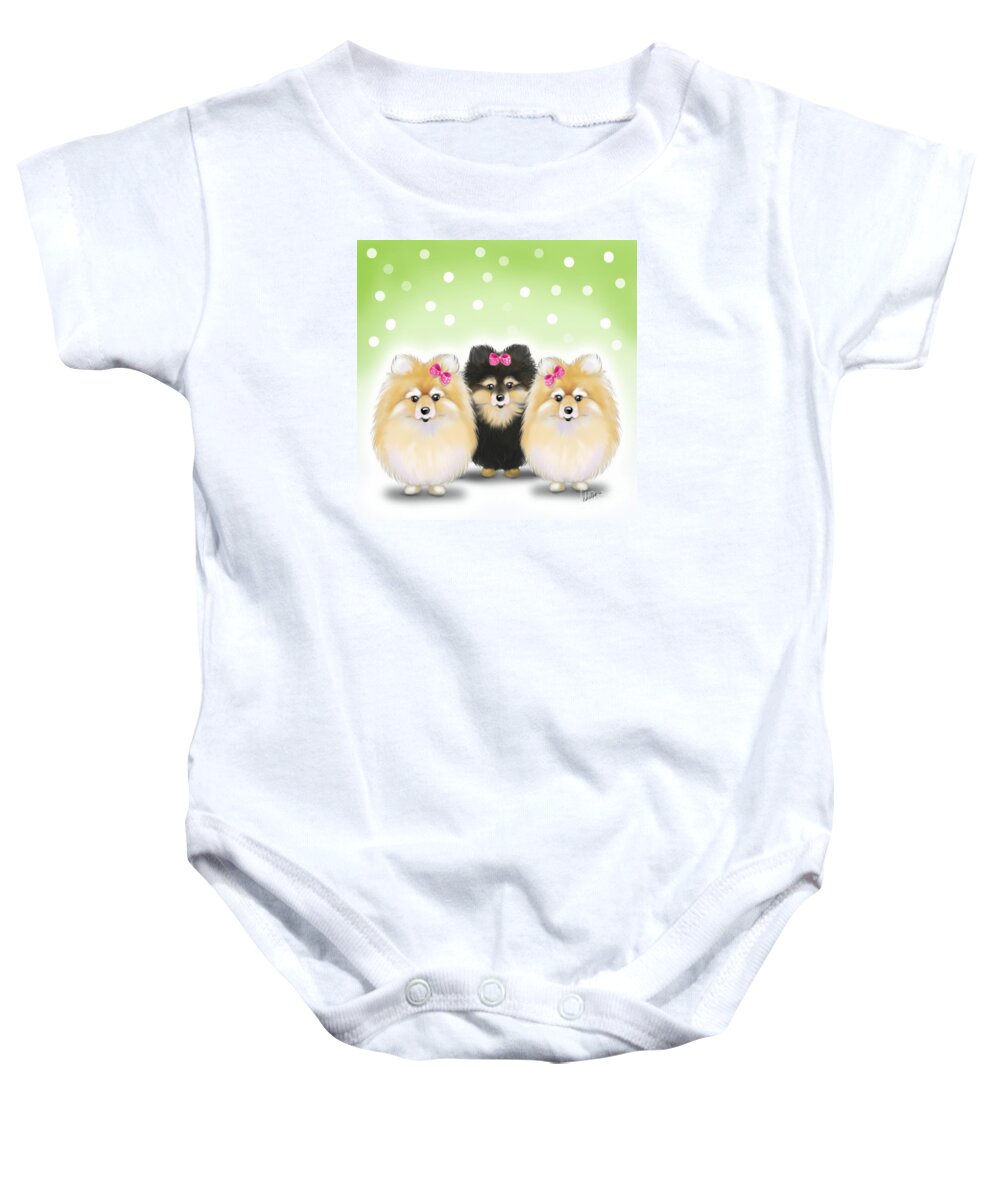 Pomeranian Baby Onesie featuring the painting The sisters by Catia Lee