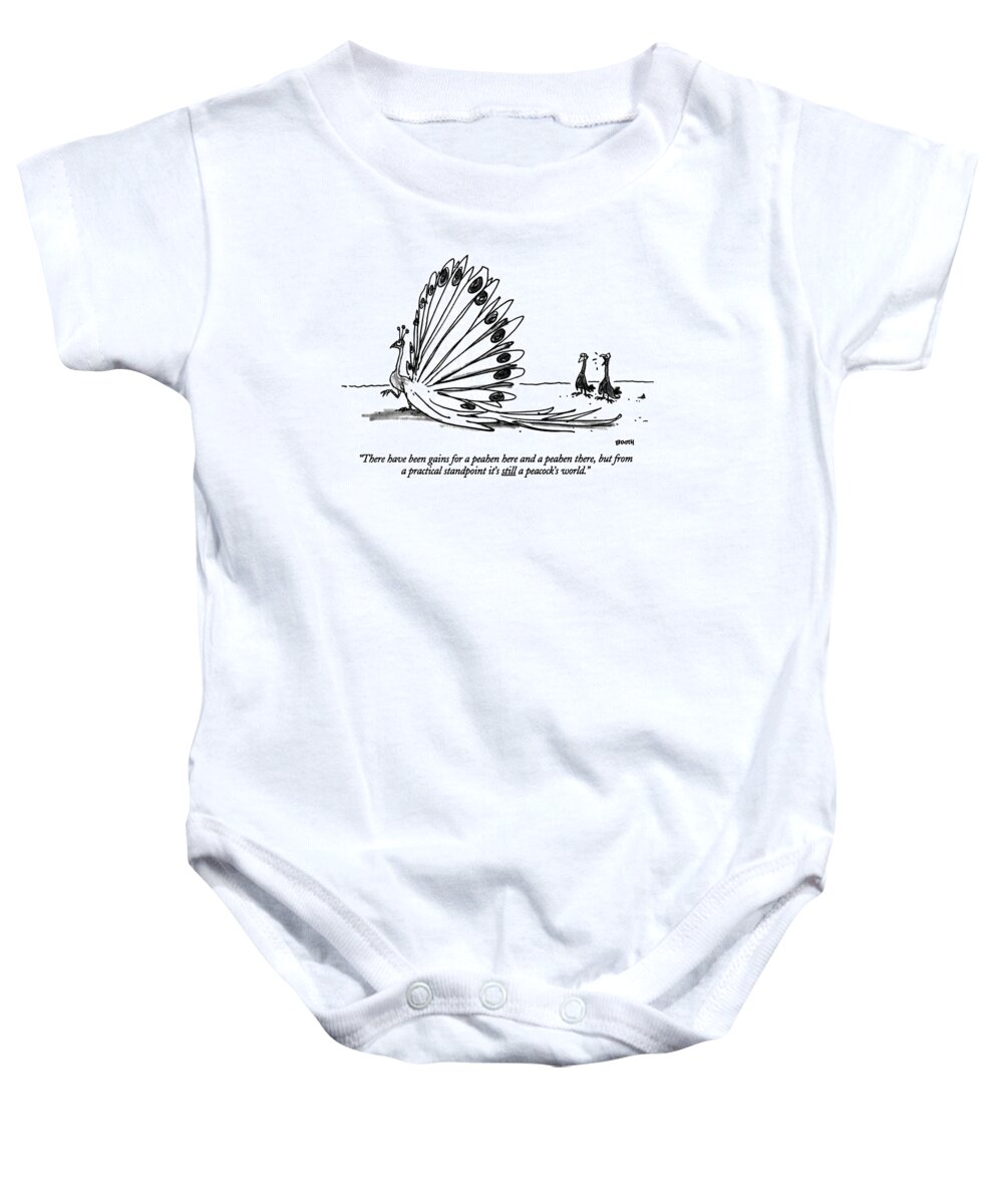 Animals Baby Onesie featuring the drawing There Have Been Gains For A Peahen Here by George Booth