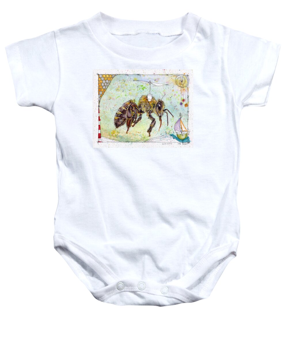 Bees Baby Onesie featuring the painting This should not be by Petra Rau