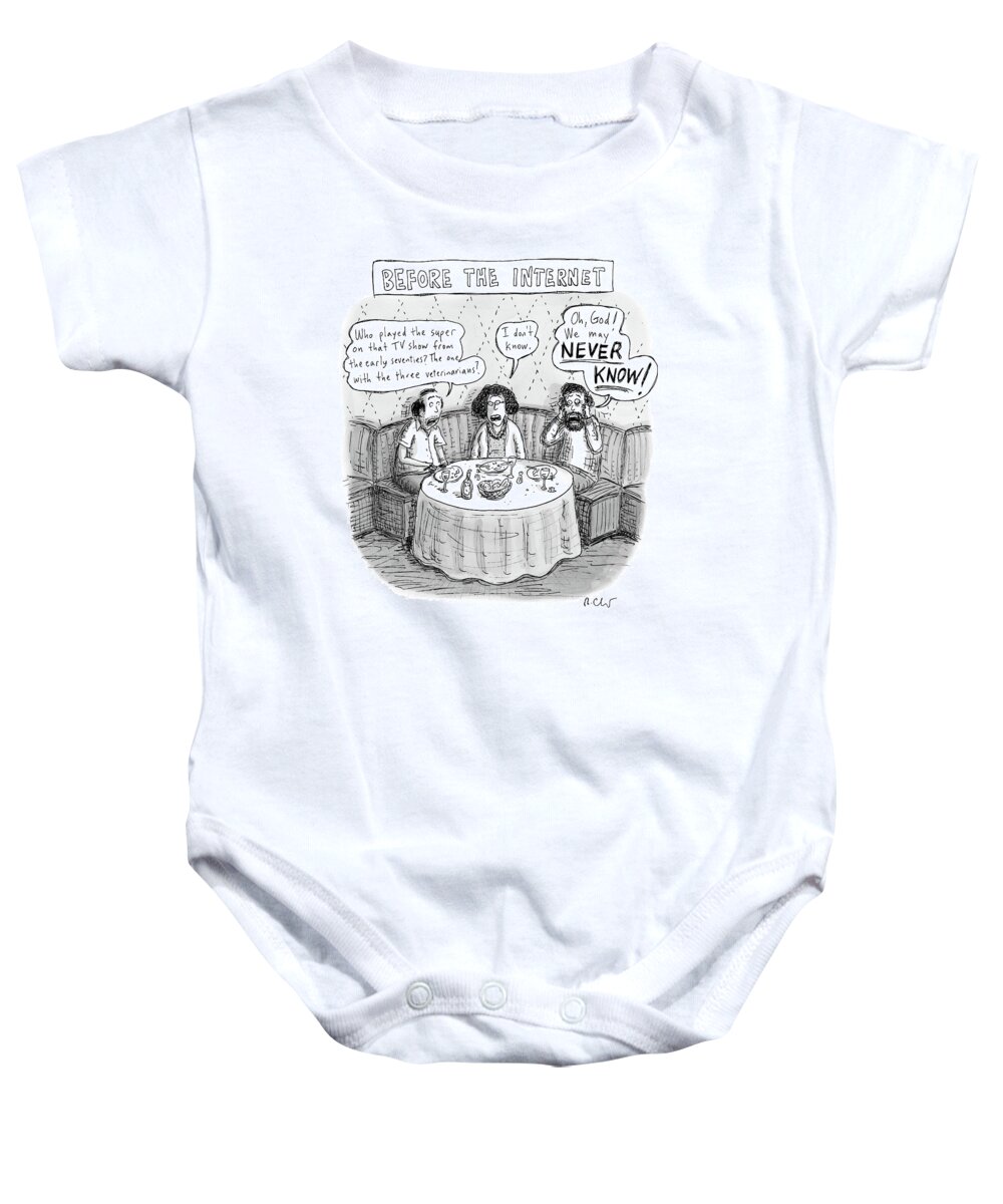 Before The Internet Internet Baby Onesie featuring the drawing Three Late-middle Aged People Sitting by Roz Chast
